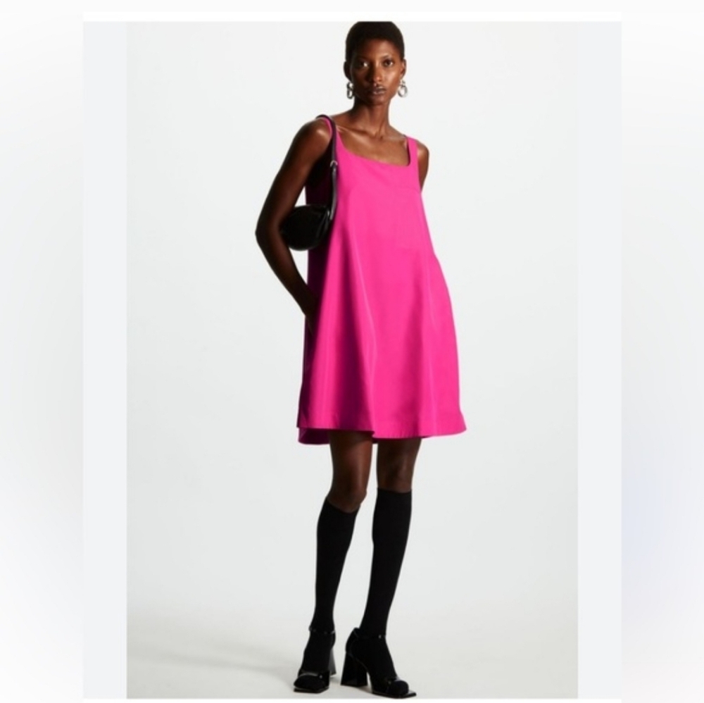 PRISTINE COS Pink Mini Dress Size Small A-line Swing Style Side Pockets